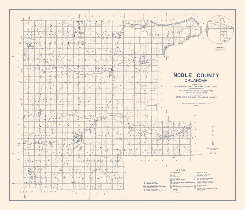 Size comparison using Vintage Map of Noble County, Oklahoma 1936