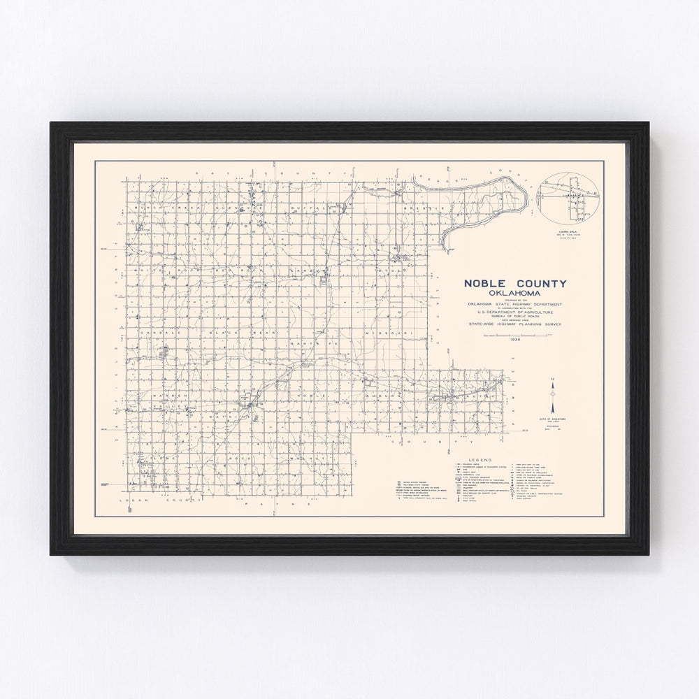 Noble County Vintage Map 1936