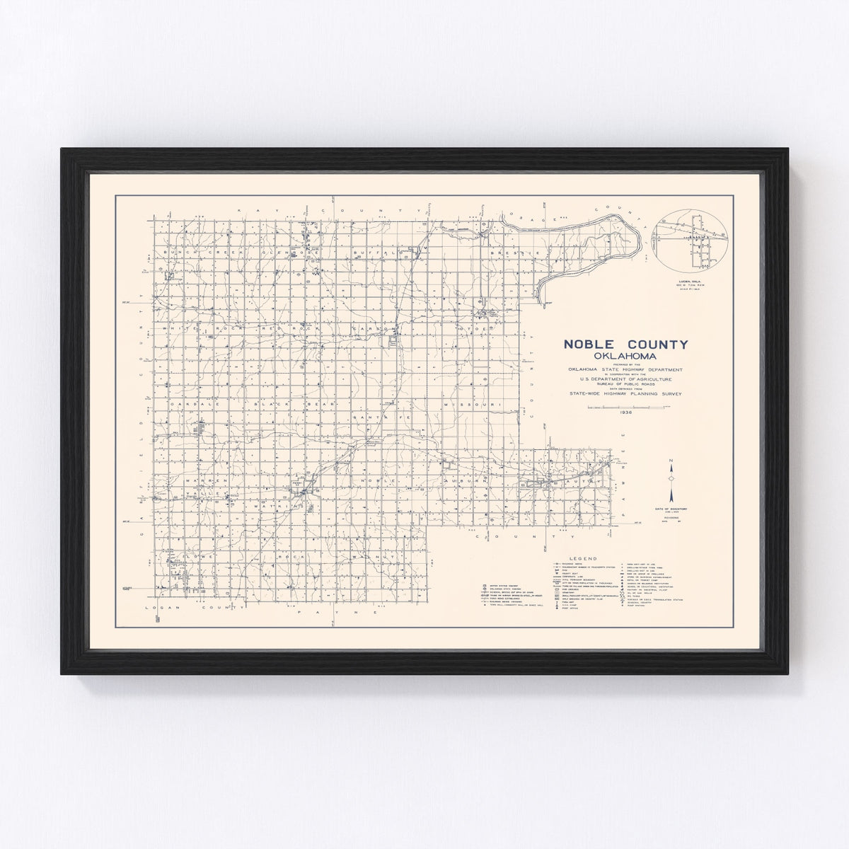 Noble County Vintage Map 1936