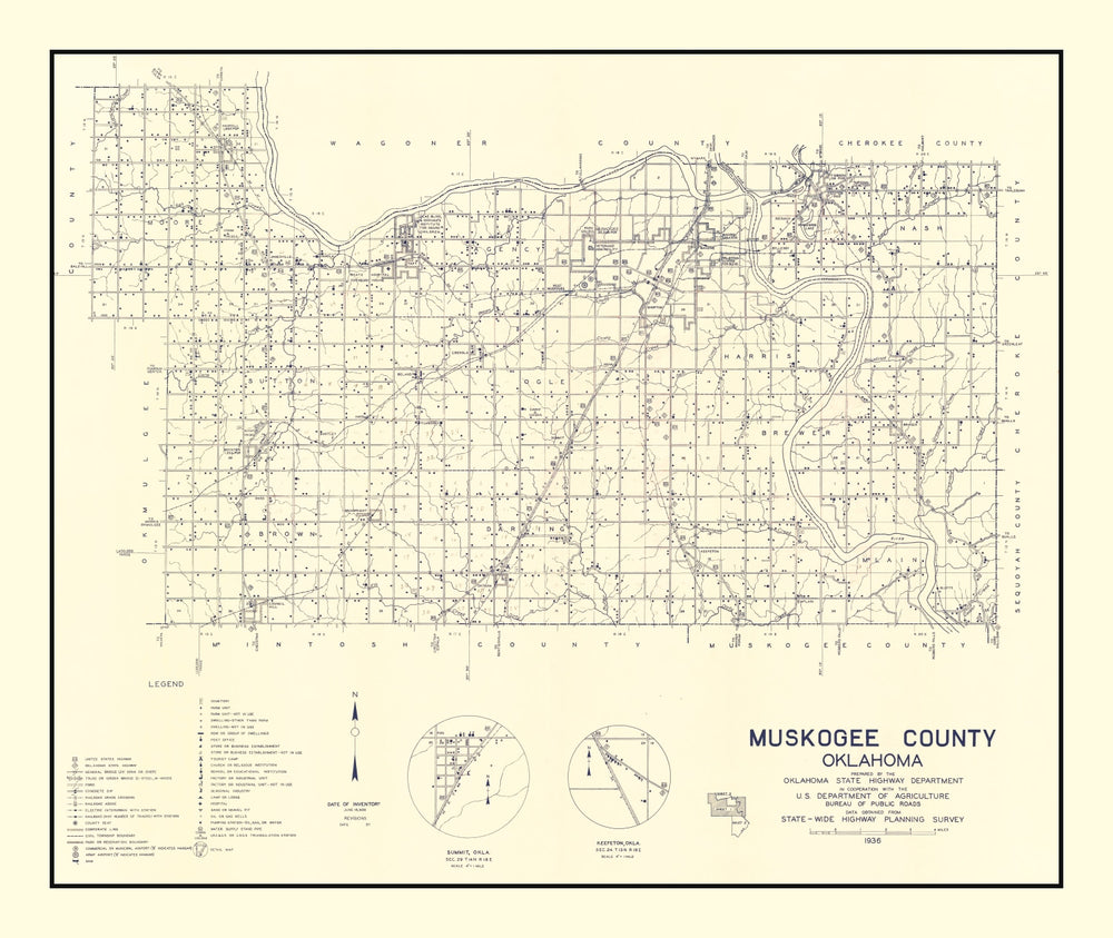 Vintage Map of Muskogee County, Oklahoma 1936 print style example