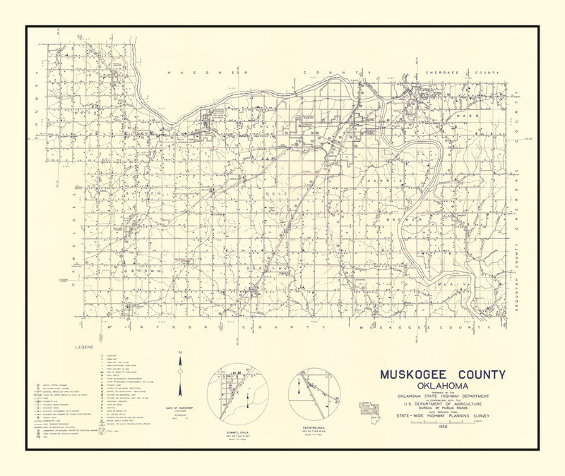 Size comparison using Vintage Map of Muskogee County, Oklahoma 1936