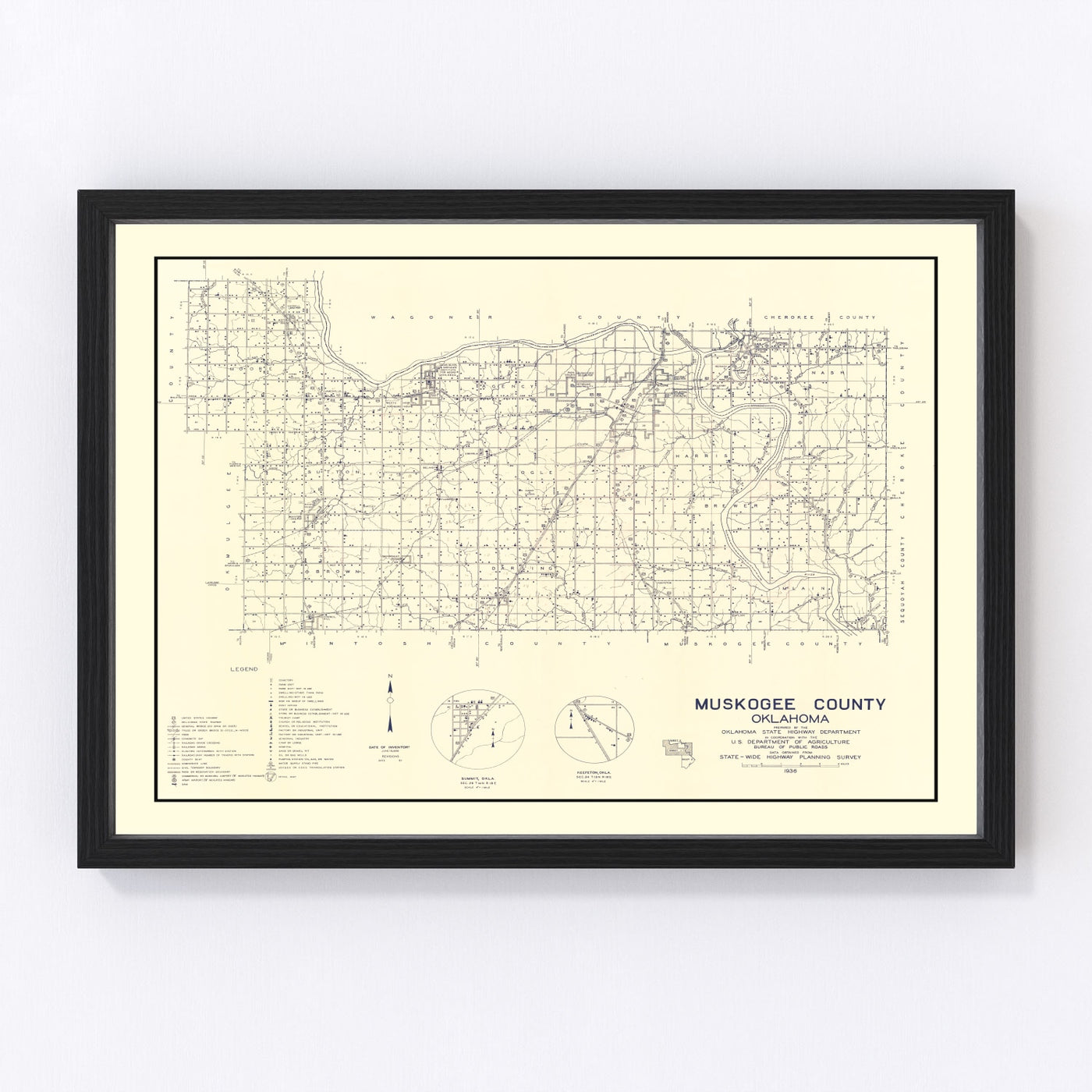 Muskogee County Vintage Map 1936