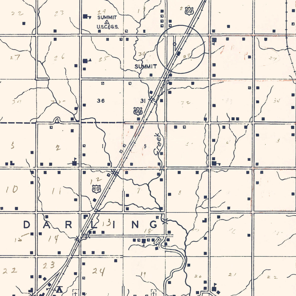 Restored historic details from the 1936 county map of Oklahoma County, Oklahoma