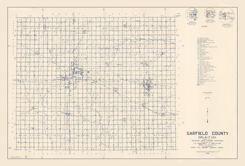 Vintage Map of Garfield County, Oklahoma 1936 print style example