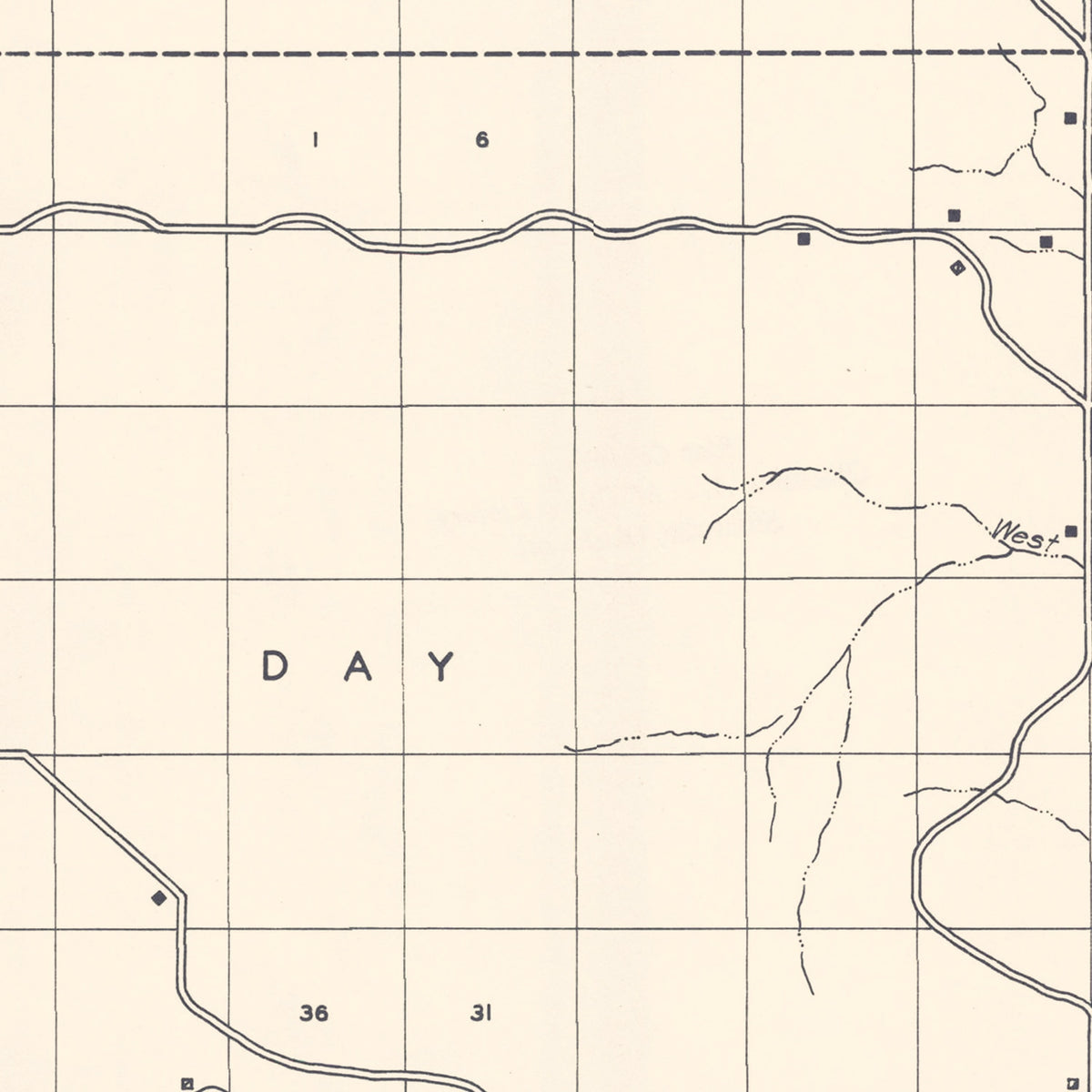 Restored historic details from the 1936 county map of Ellis County, Oklahoma