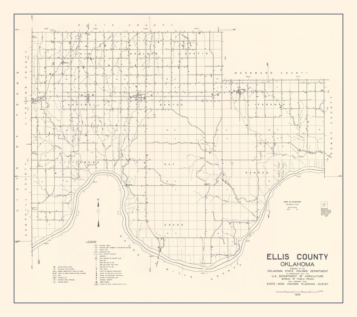 Preview of Vintage Map of Ellis County, Oklahoma 1936