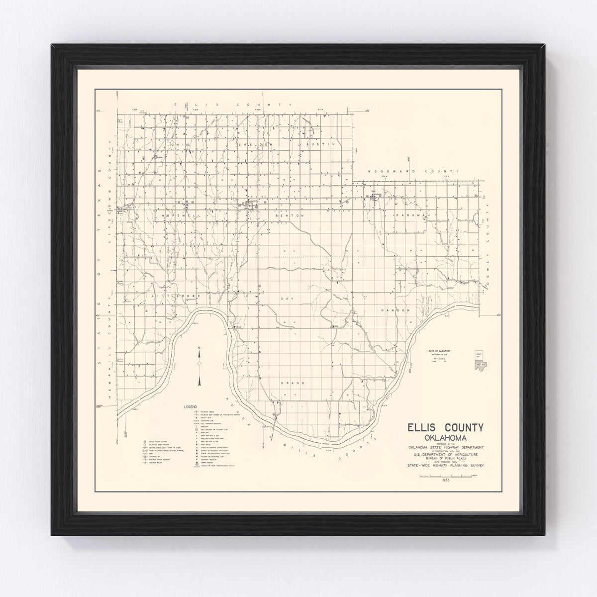 Ellis County Vintage Map 1936