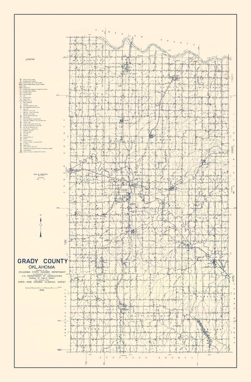 Size comparison using Vintage Map of Grady County, Oklahoma 1936