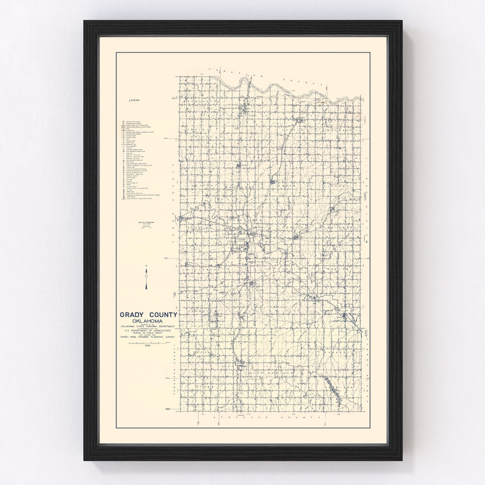 Grady County Vintage Map 1936