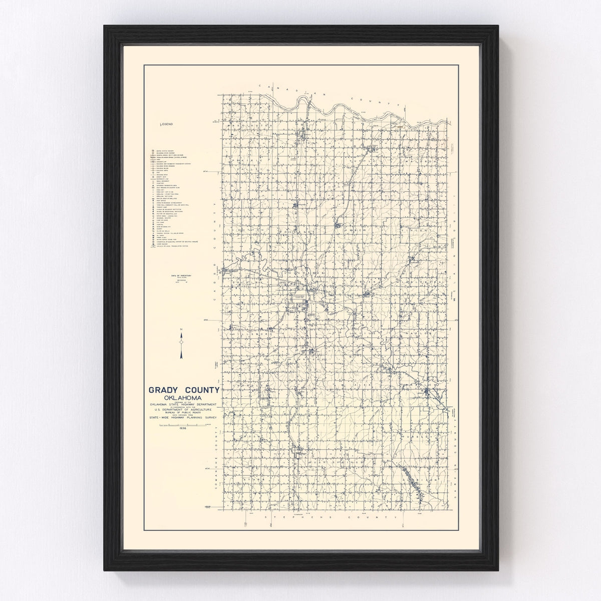 Grady County Vintage Map 1936
