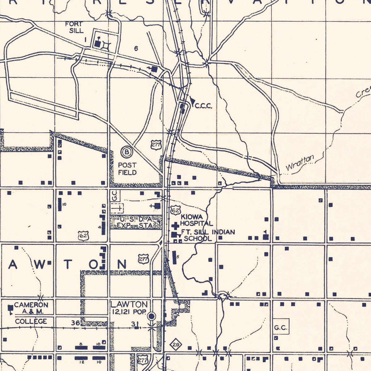 Restored historic details from the 1936 county map of Comanche County, Oklahoma