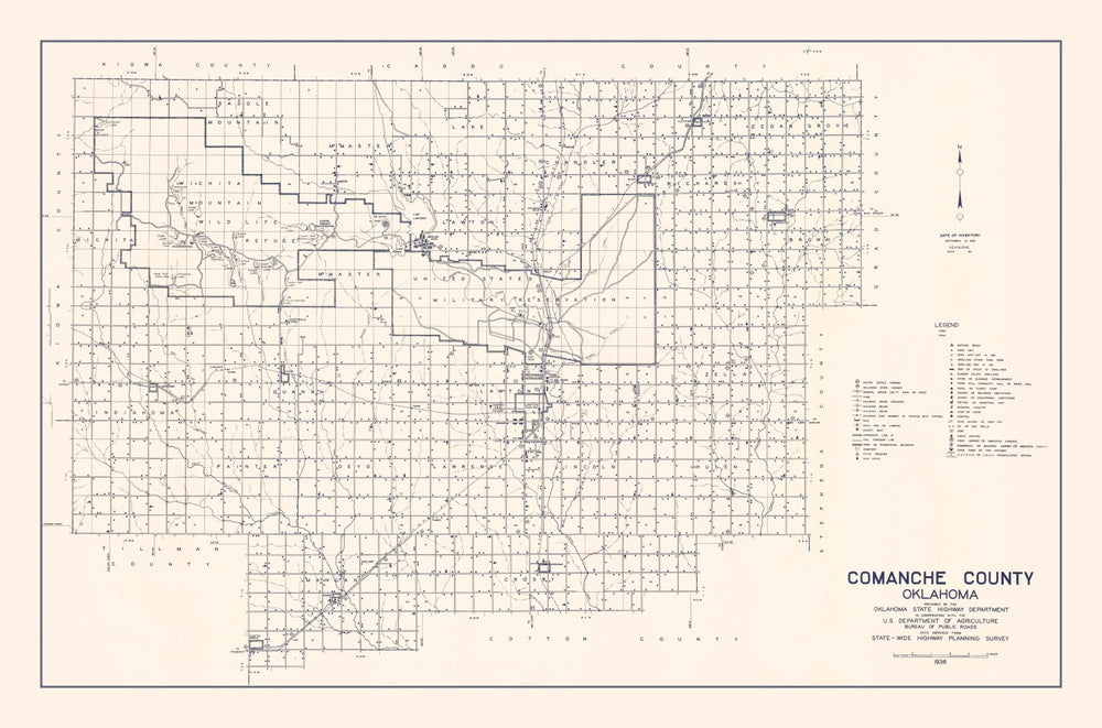 Vintage Map of Comanche County, Oklahoma 1936 print style example