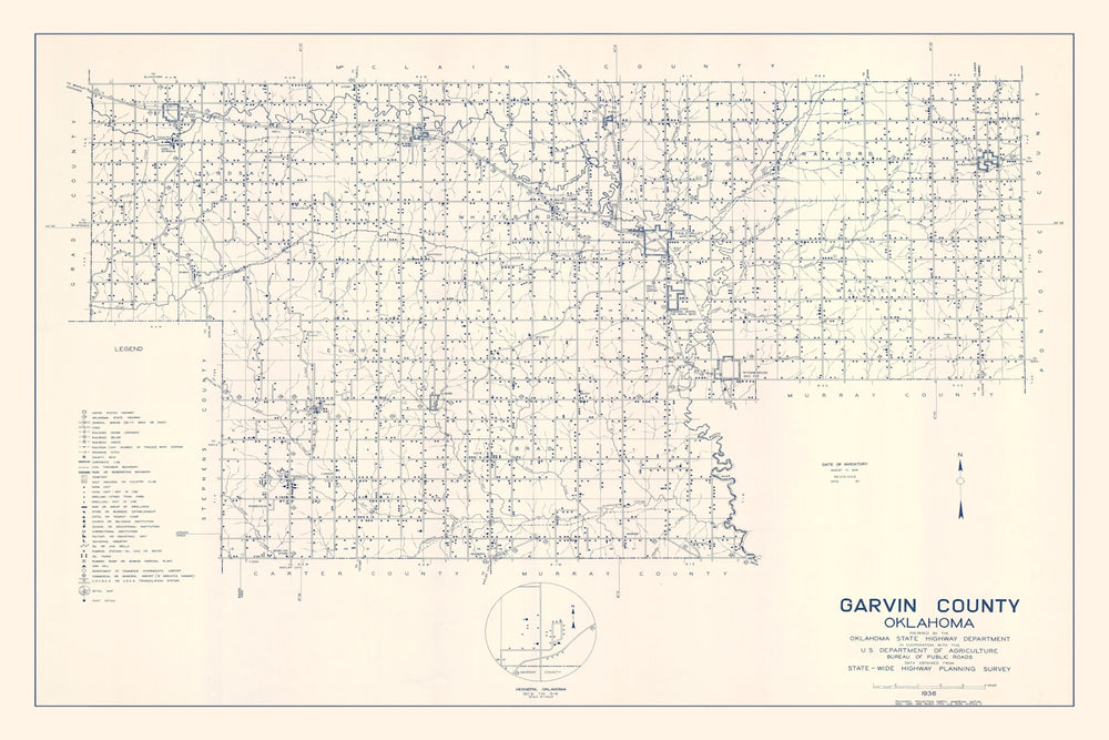 Vintage Map of Garvin County, Oklahoma 1936 print style example