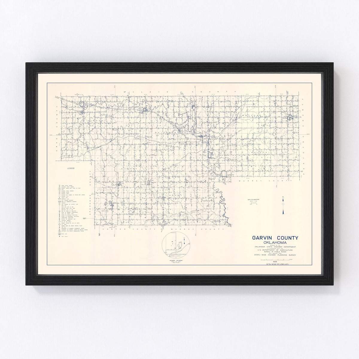 Garvin County Vintage Map 1936