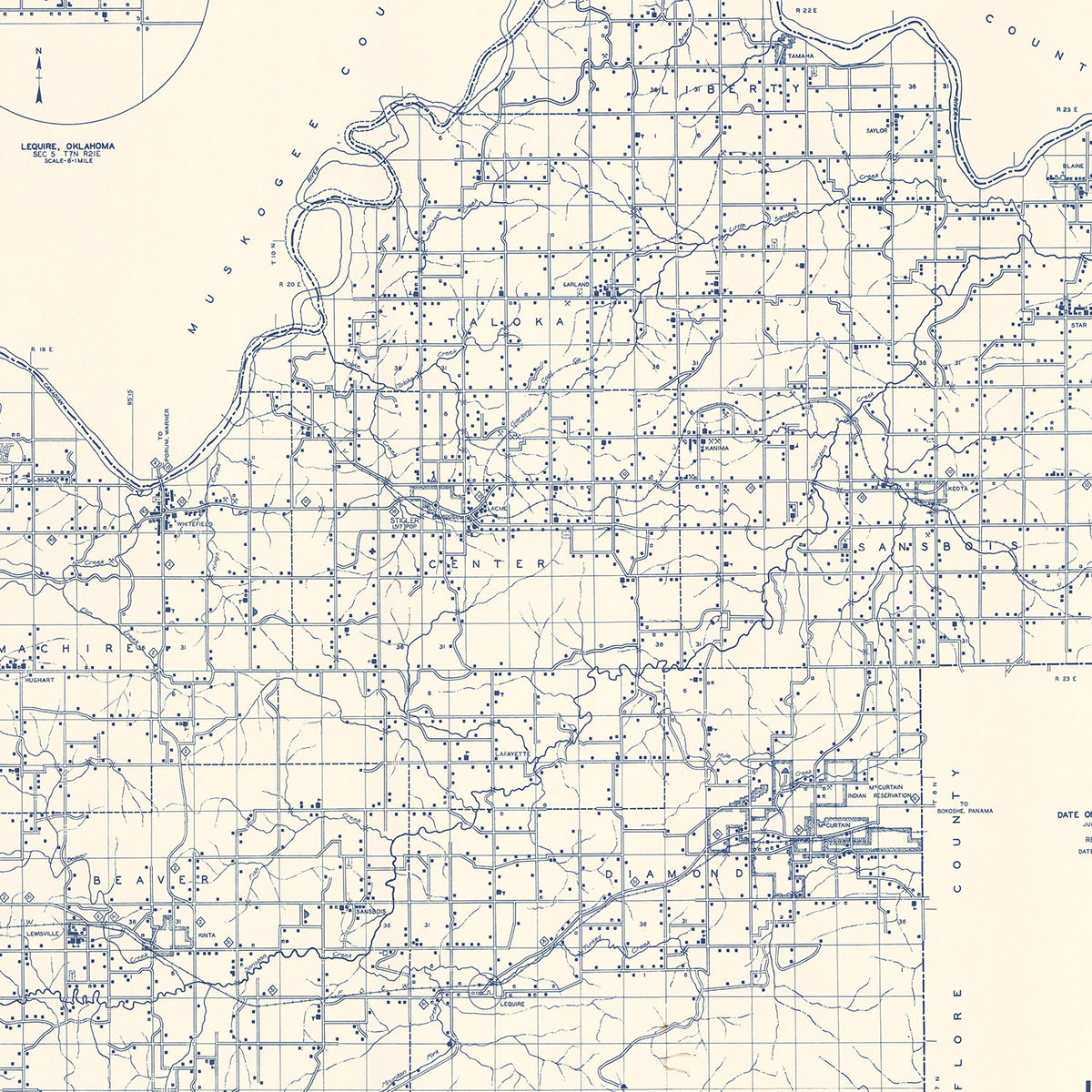 Restored historic details from the 1936 county map of Haskell County, Oklahoma