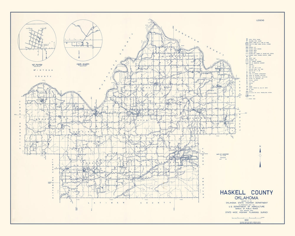 Vintage Map of Haskell County, Oklahoma 1936 print style example