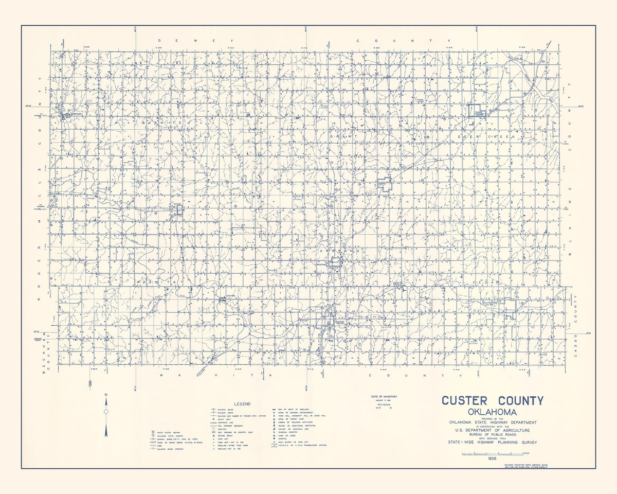 Preview of Vintage Map of Custer County, Oklahoma 1936