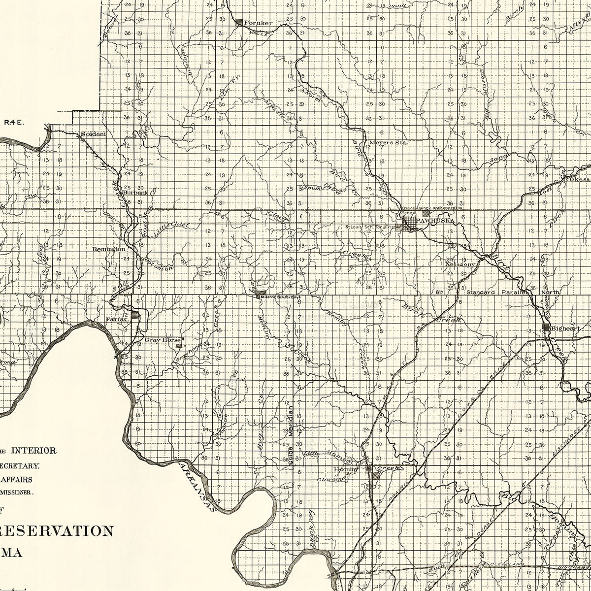 Restored historic details from the 1917 region map of County, Oklahoma
