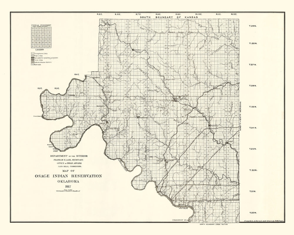 Vintage Osage Indian Reservation Map 1917 print style example