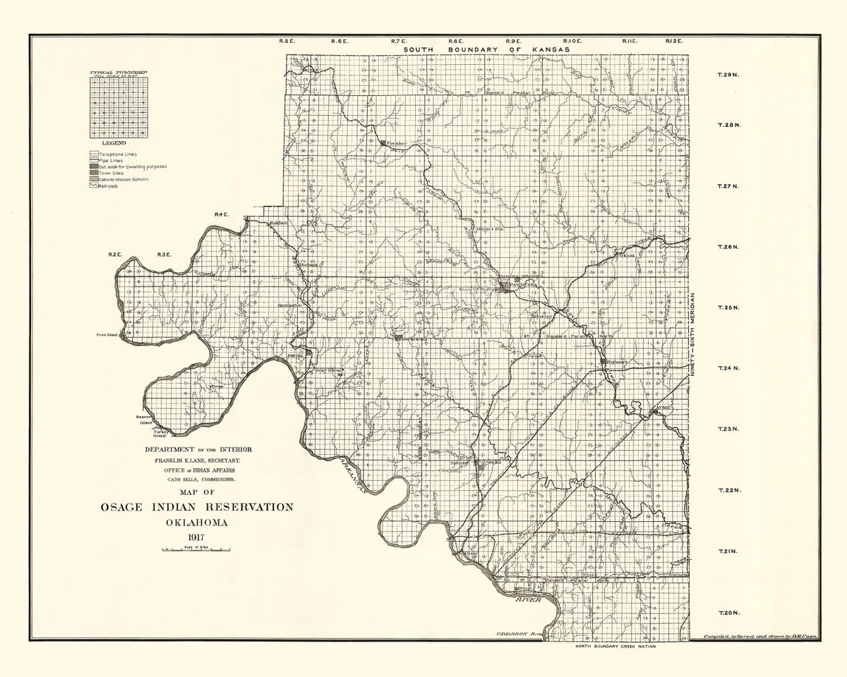 Preview of Vintage Osage Indian Reservation Map 1917