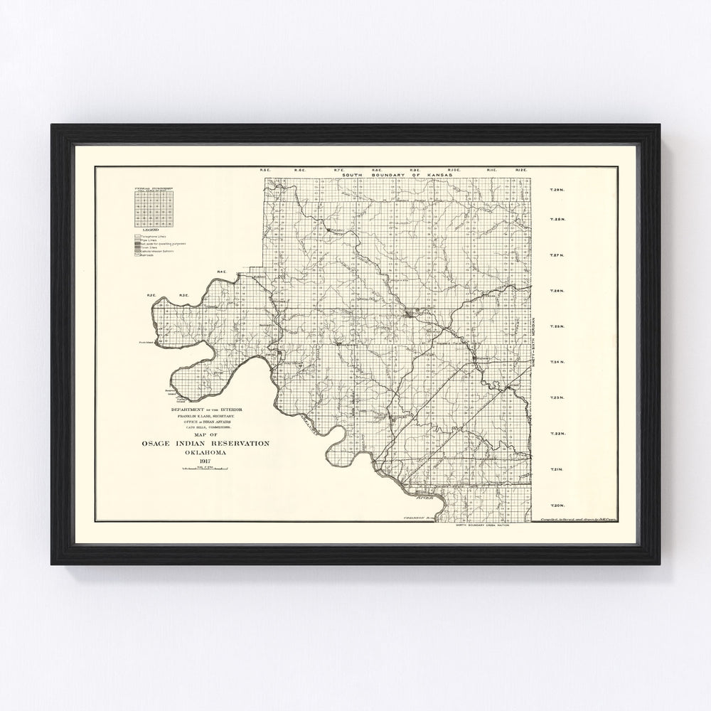 Osage Indian Reservation Vintage Map 1917