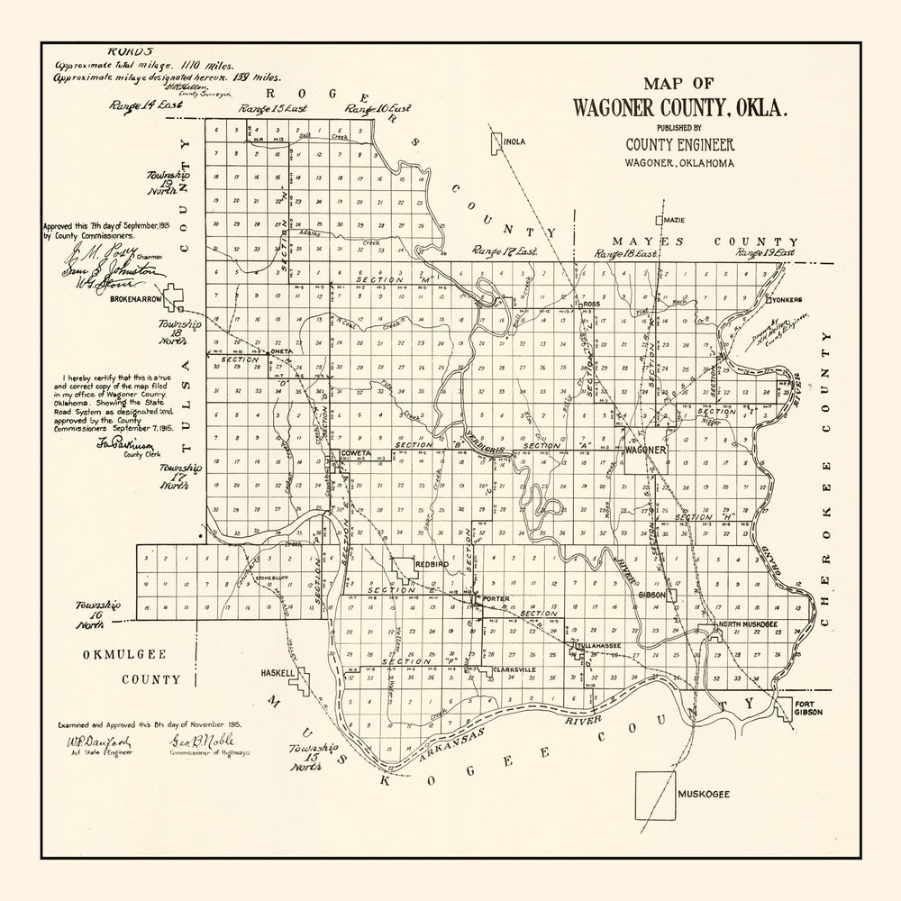 Vintage Map of Wagoner County, Oklahoma 1915 print style example