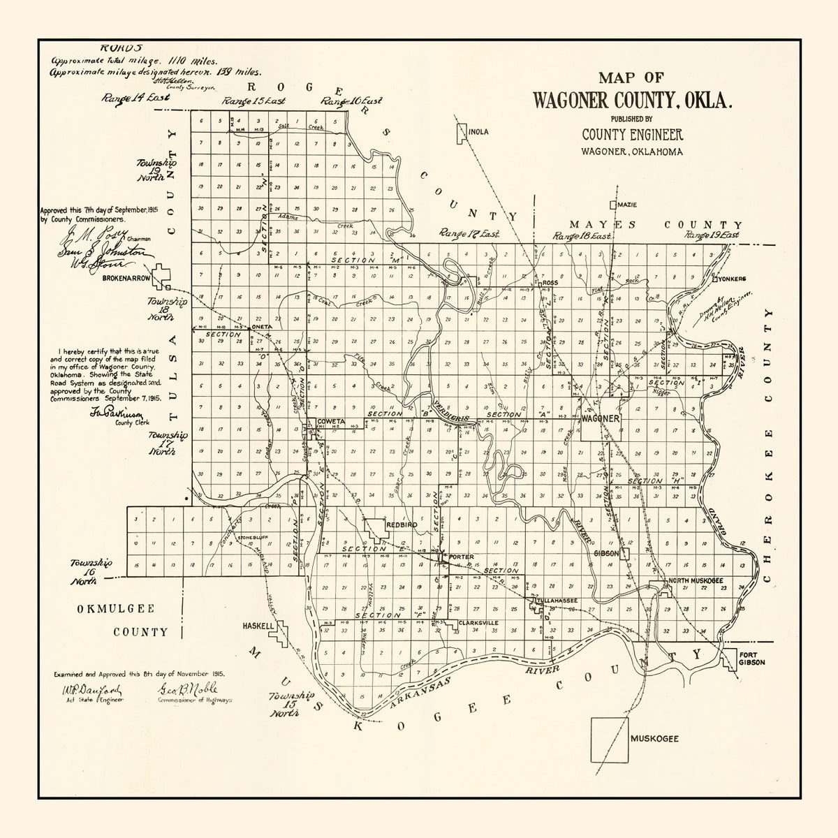 Preview of Vintage Map of Wagoner County, Oklahoma 1915