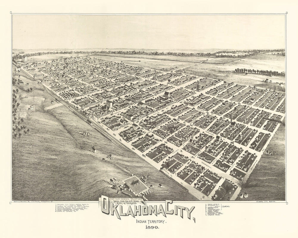 Vintage Map of Oklahoma City, Oklahoma 1890 print style example