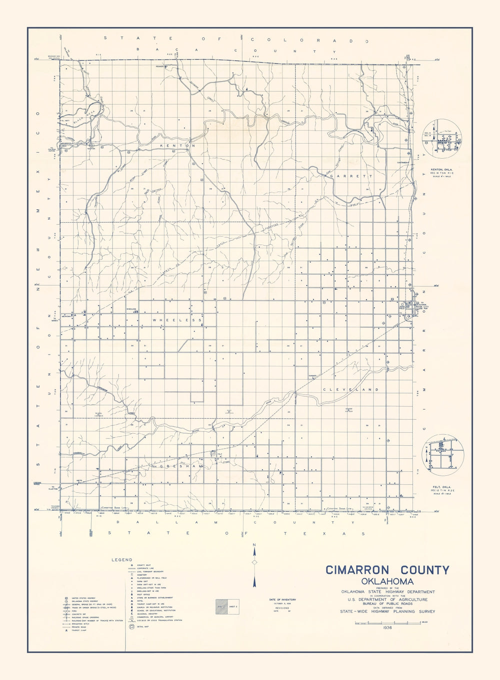 Vintage Map of Cimarron County, Oklahoma 1936 print style example