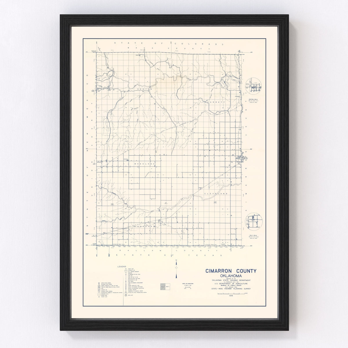 Cimarron County Vintage Map 1936