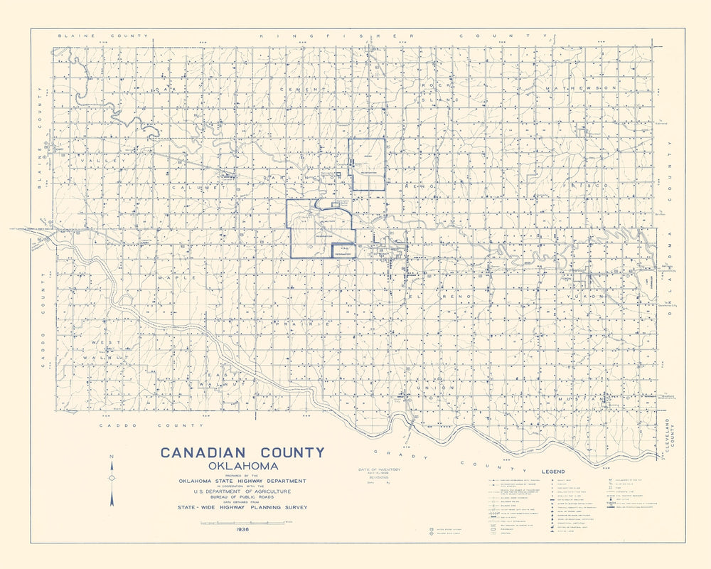 Vintage Map of Canadian County, Oklahoma 1936 print style example