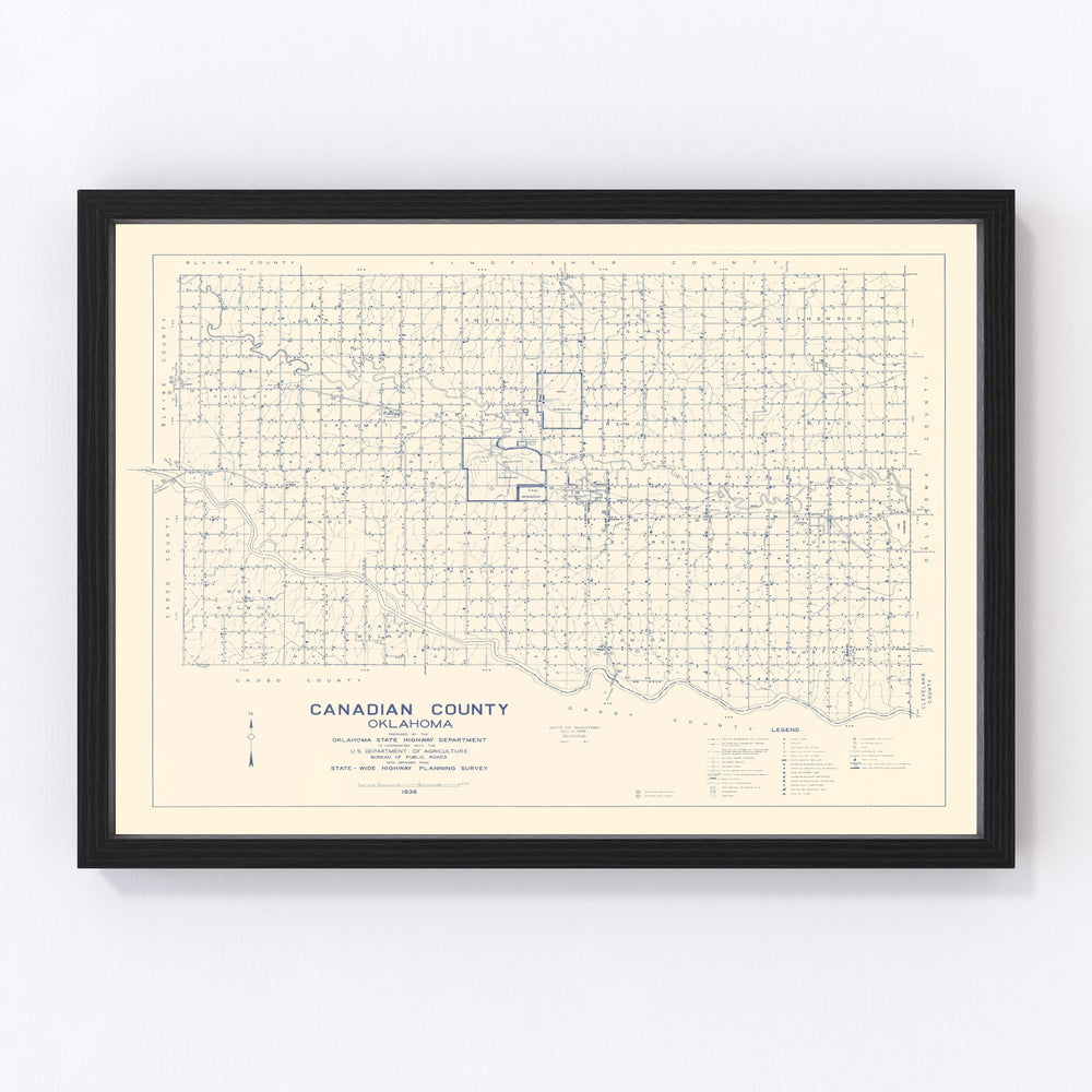 Canadian County Vintage Map 1936