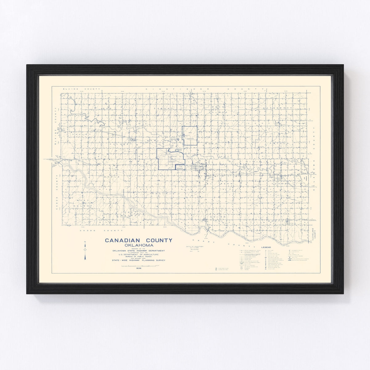Canadian County Vintage Map 1936