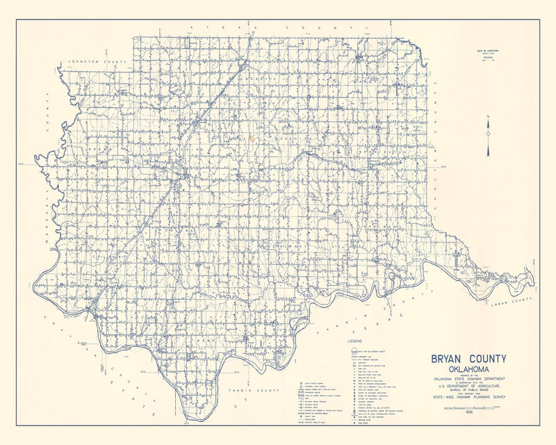 Size comparison using Vintage Map of Bryan County, Oklahoma 1936