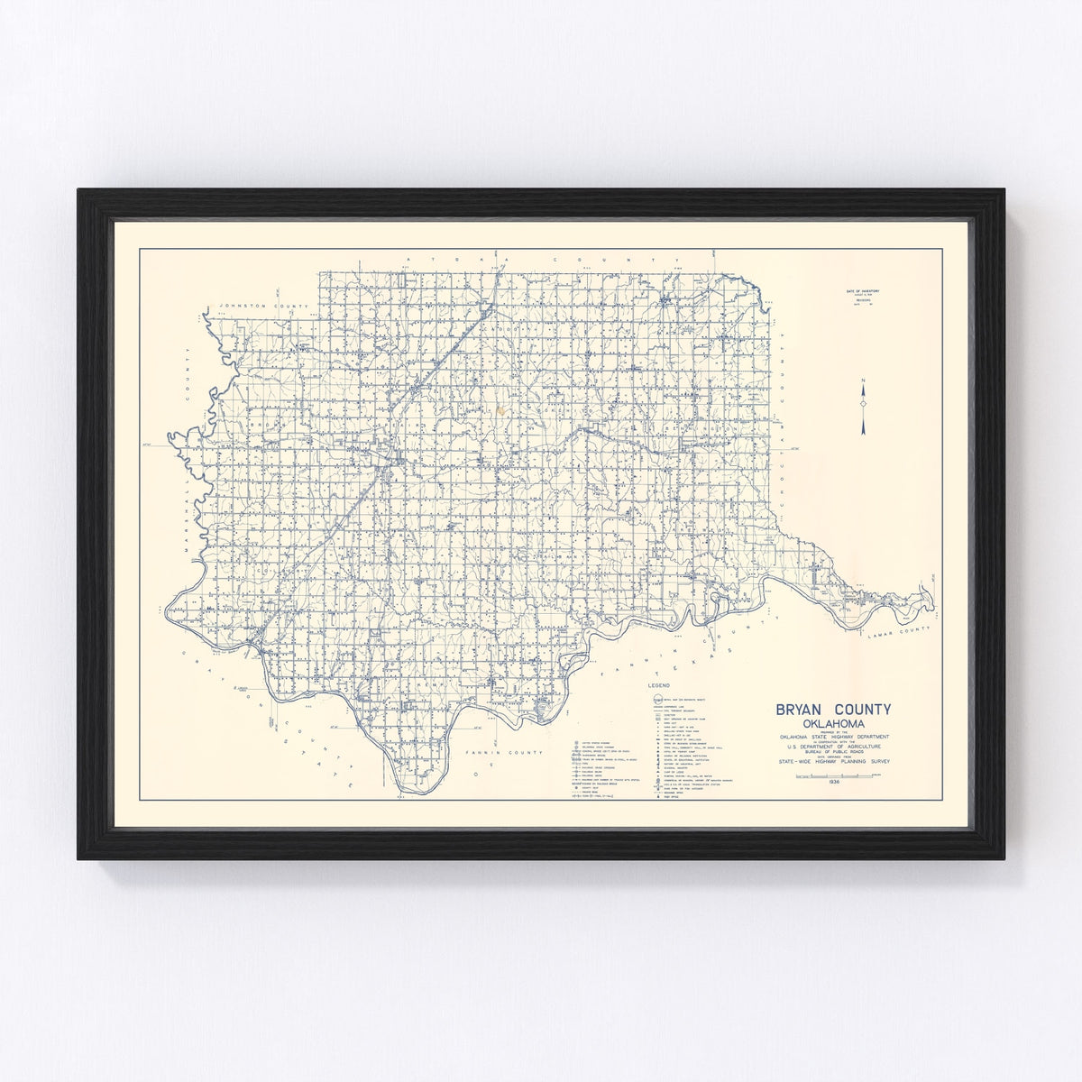 Bryan County Vintage Map 1936