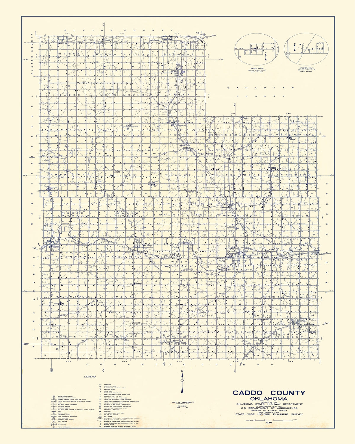 Preview of Vintage Map of Caddo County, Oklahoma 1936