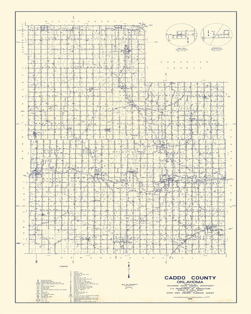 Size comparison using Vintage Map of Caddo County, Oklahoma 1936