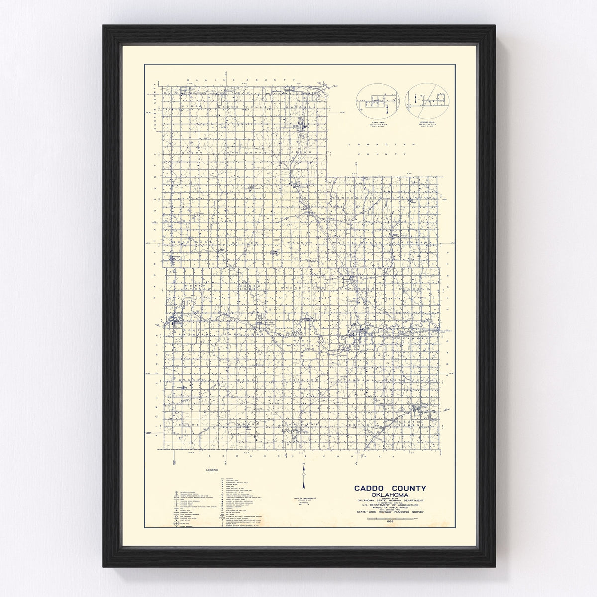 Caddo County Vintage Map 1936