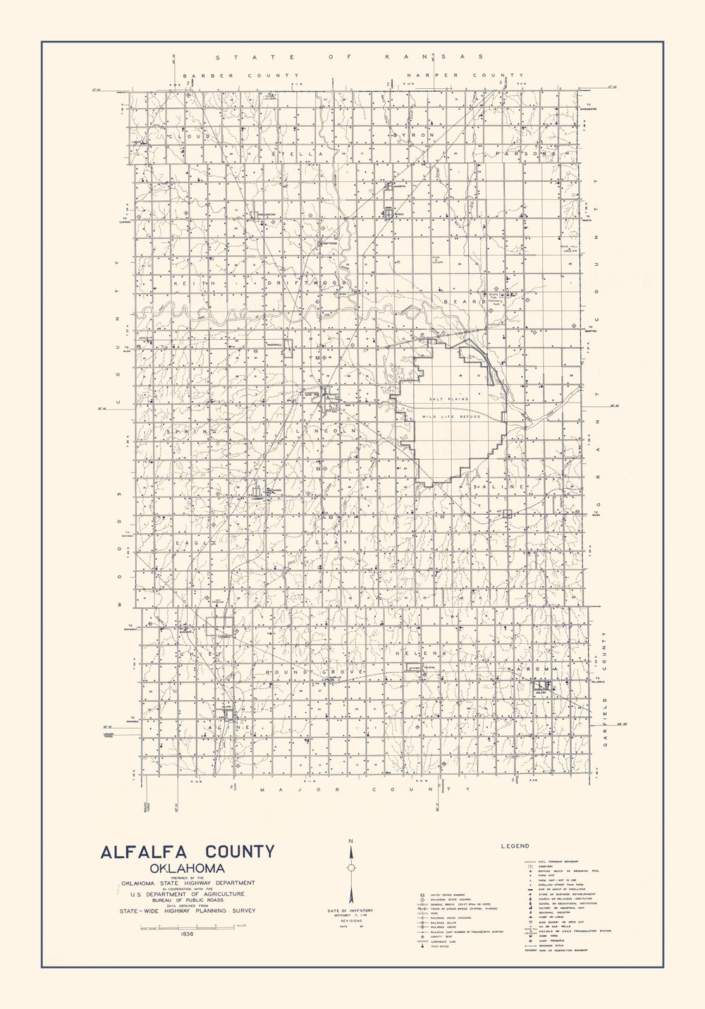 Vintage Map of Alfalfa County, Oklahoma 1936 print style example
