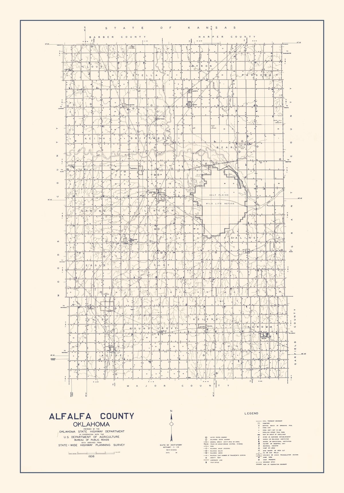 Preview of Vintage Map of Alfalfa County, Oklahoma 1936