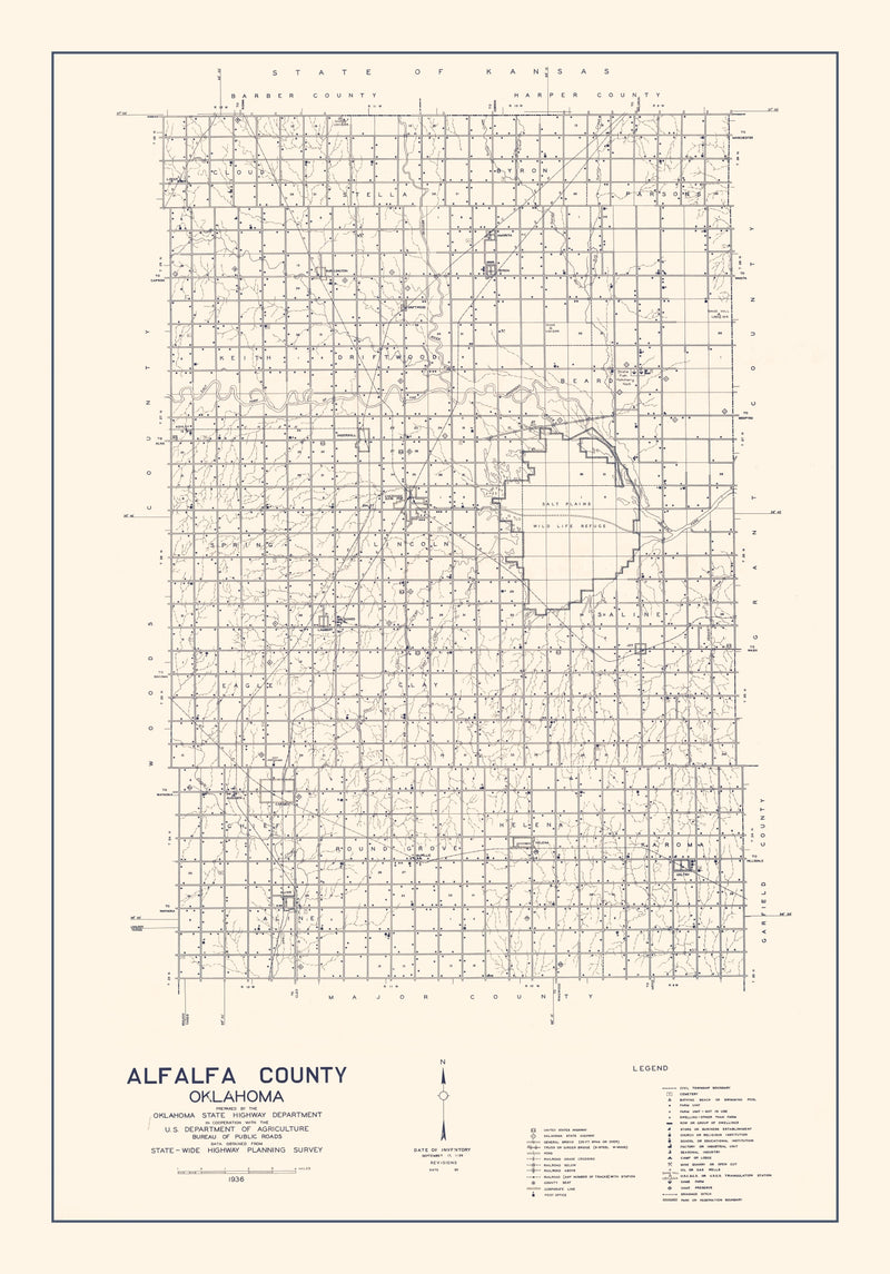 Size comparison using Vintage Map of Alfalfa County, Oklahoma 1936