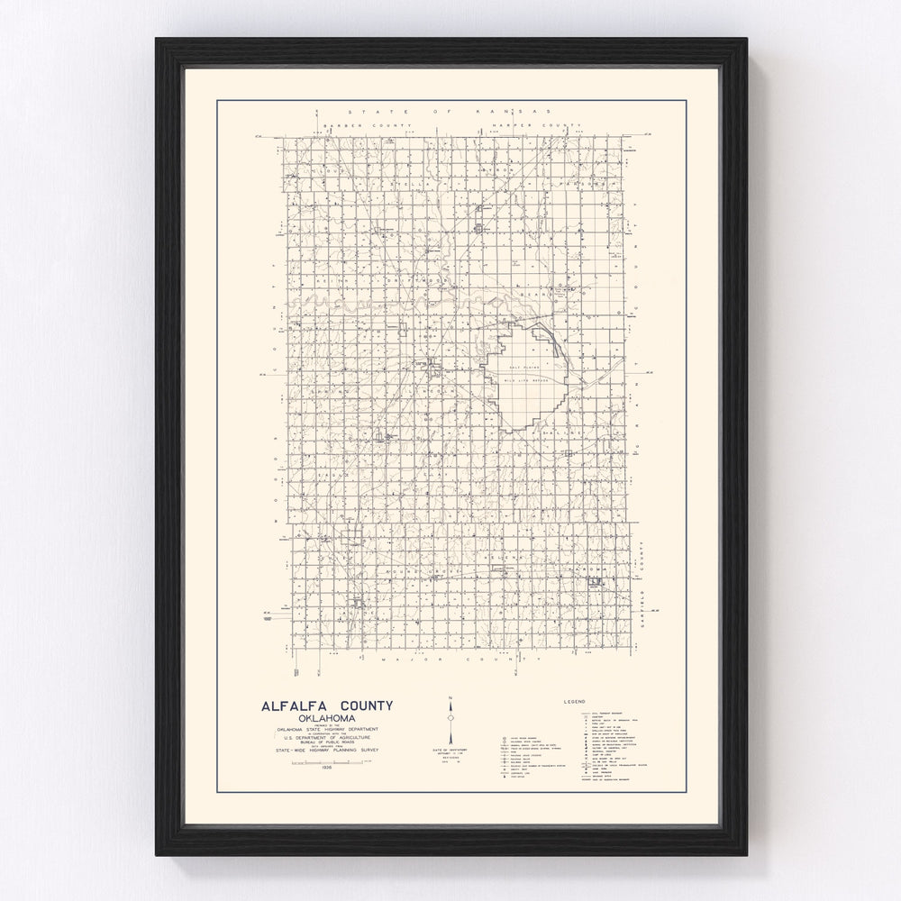 Alfalfa County Vintage Map 1936