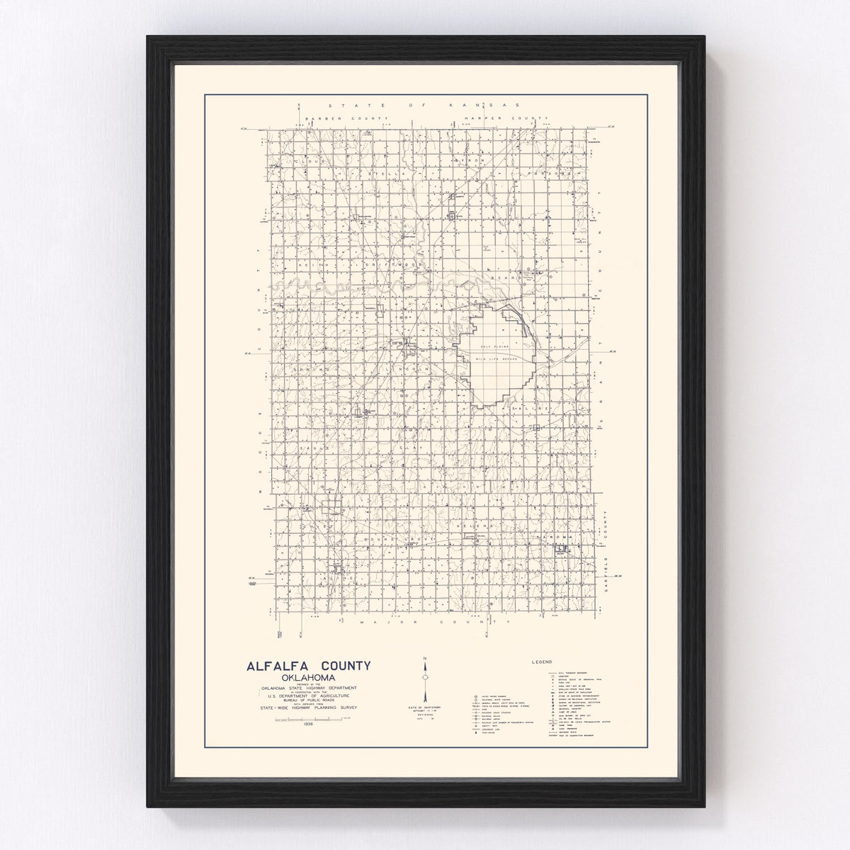 Alfalfa County Vintage Map 1936