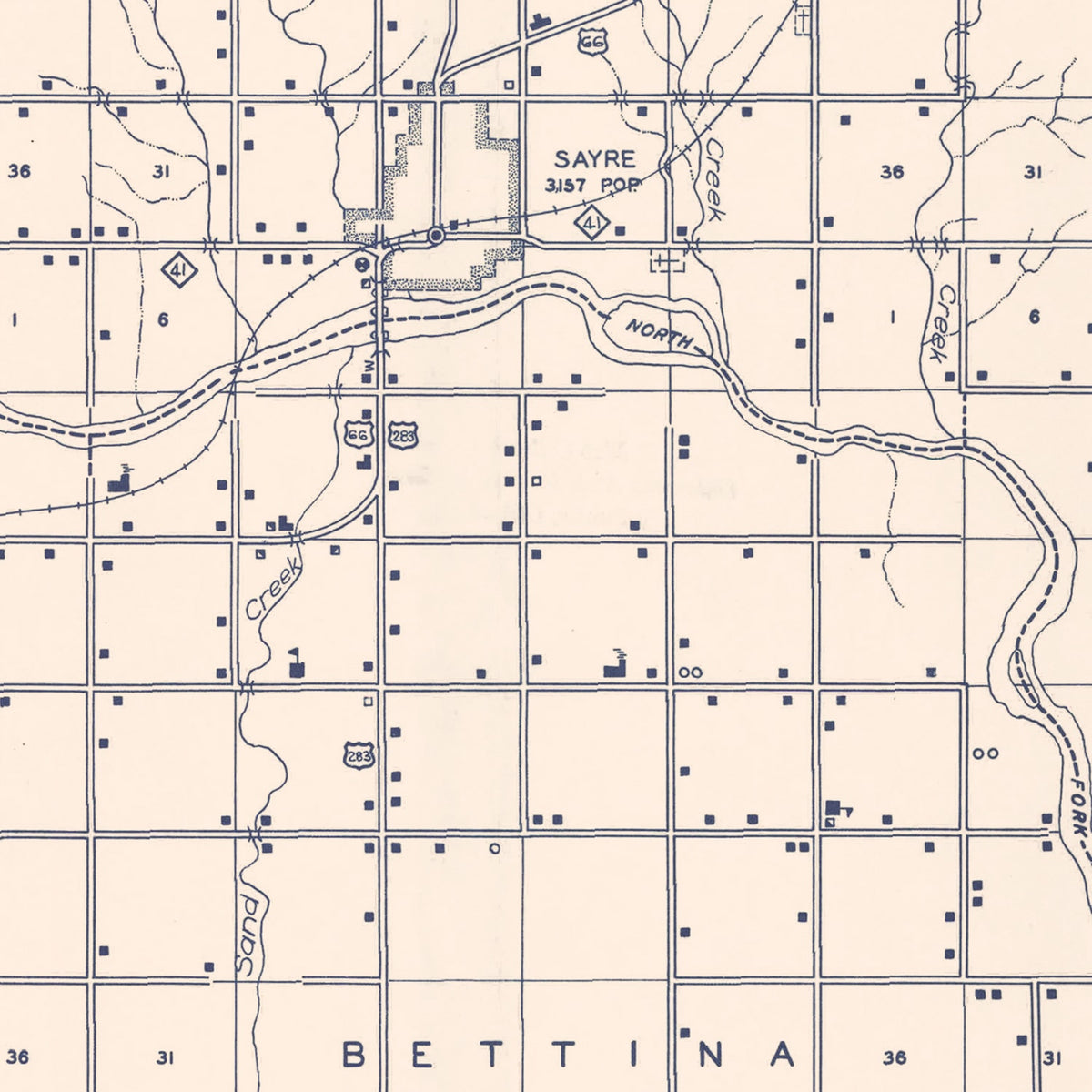 Restored historic details from the 1936 county map of Beckham County, Oklahoma