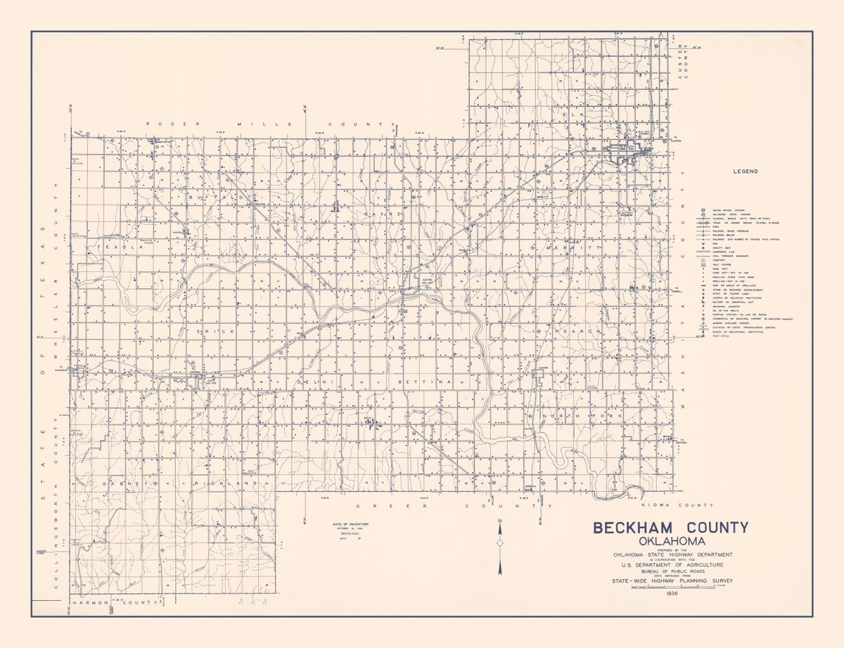 Preview of Vintage Map of Beckham County, Oklahoma 1936