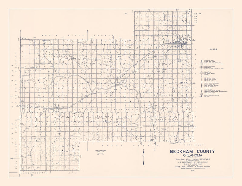 Size comparison using Vintage Map of Beckham County, Oklahoma 1936