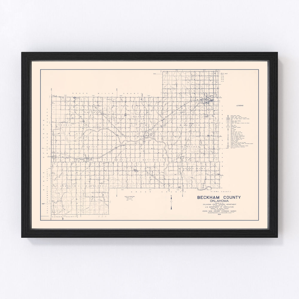 Beckham County Vintage Map 1936