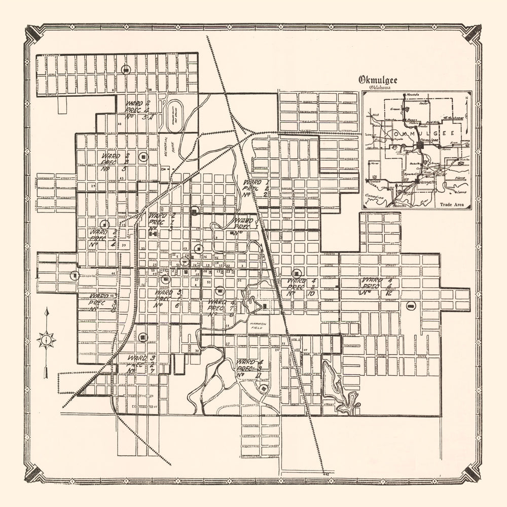 Vintage Map of Okmulgee, Oklahoma 1936 print style example