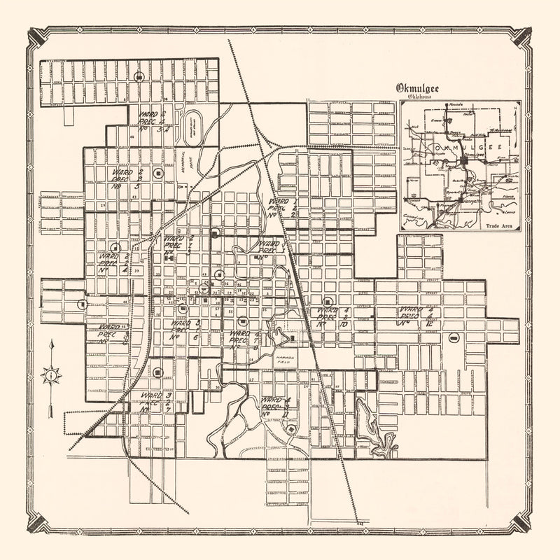 Size comparison using Vintage Map of Okmulgee, Oklahoma 1936