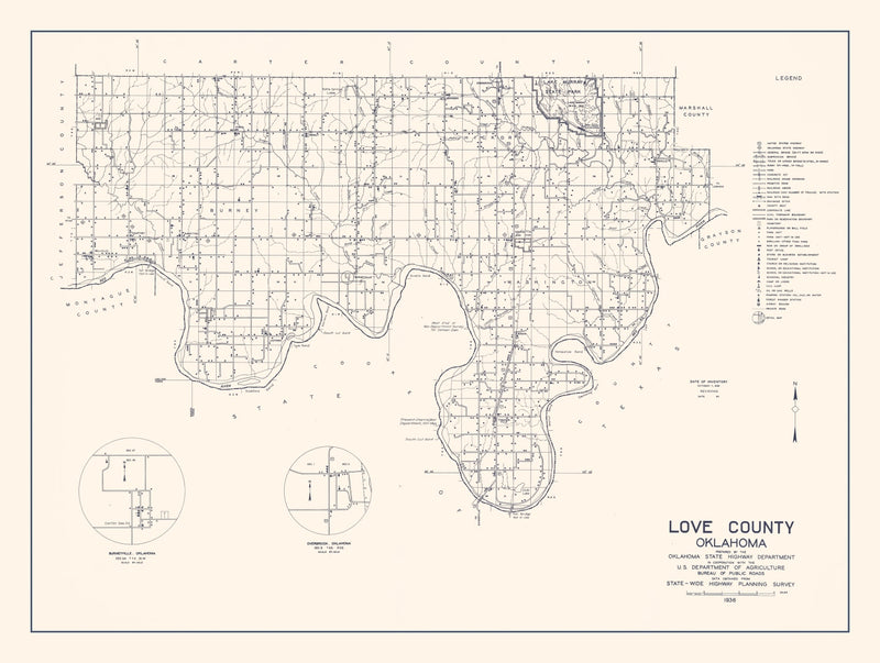 Size comparison using Vintage Map of Love County, Oklahoma 1936